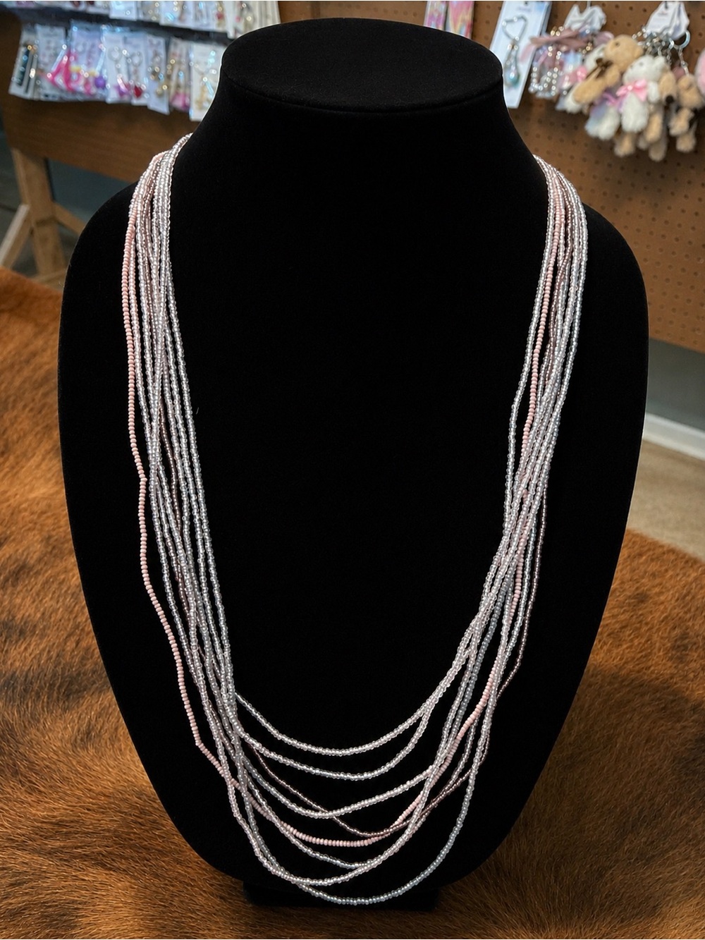 Multi-Strand champagne colored Beaded Necklace by